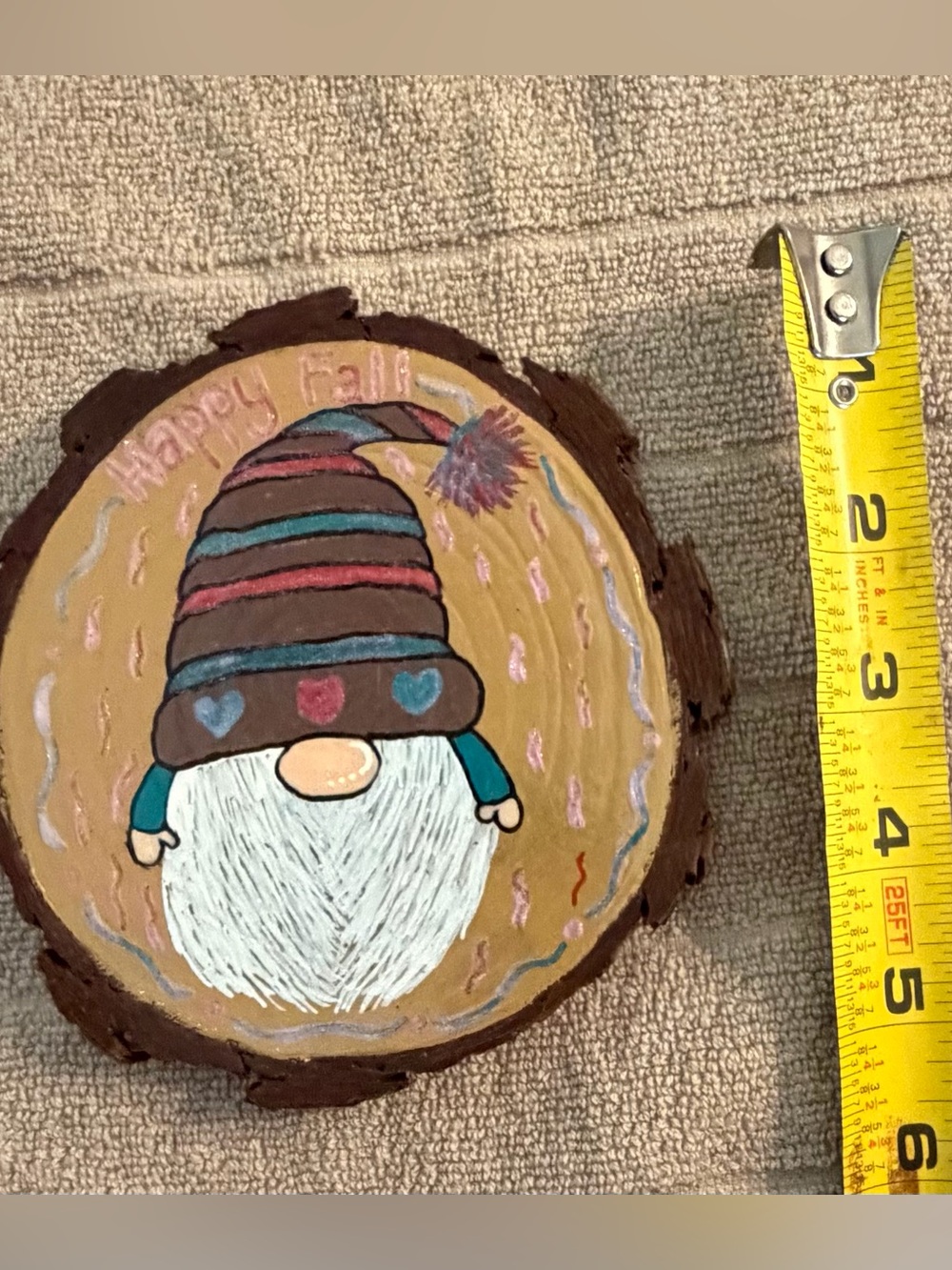 Hand-Painted Gnome Wood Slice - Multicolor